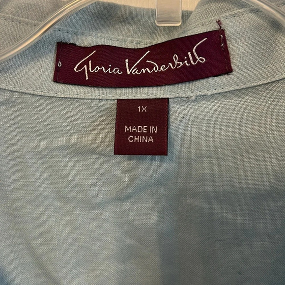 Gloria Vanderbilt Women’s (1X) 100% Linen Light Blue 3/4 Sleeve Lagenlook Tunic - Picture 4 of 7